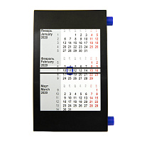 Календарь настольный для логотипа на 2 года; черный с синим; 18х11 см; пластик; тампопечать, шелкография
