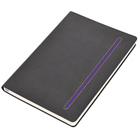Бизнес-блокнот А5  "Elegance",  серый  с фиолетовой вставкой, мягкая обложка,  в клетку