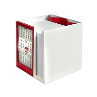 Календарь настольный  на 2 года с кубариком; белый с красным; 11х10х10 см; пластик; шелкография, там