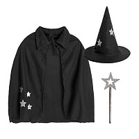 Костюм карнавальный "Волшебник"для корпоративных мероприятий, в мешке, черный, флис,  мешок 25*30 см