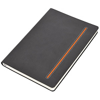Бизнес-блокнот А5  "Elegance",  серый  с оранжевой вставкой, мягкая обложка,  в клетку