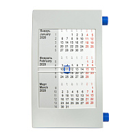 Календарь настольный с нанесением логотипа на 2 года; серый с синим; 18х11 см; пластик; шелкография, тампопечать
